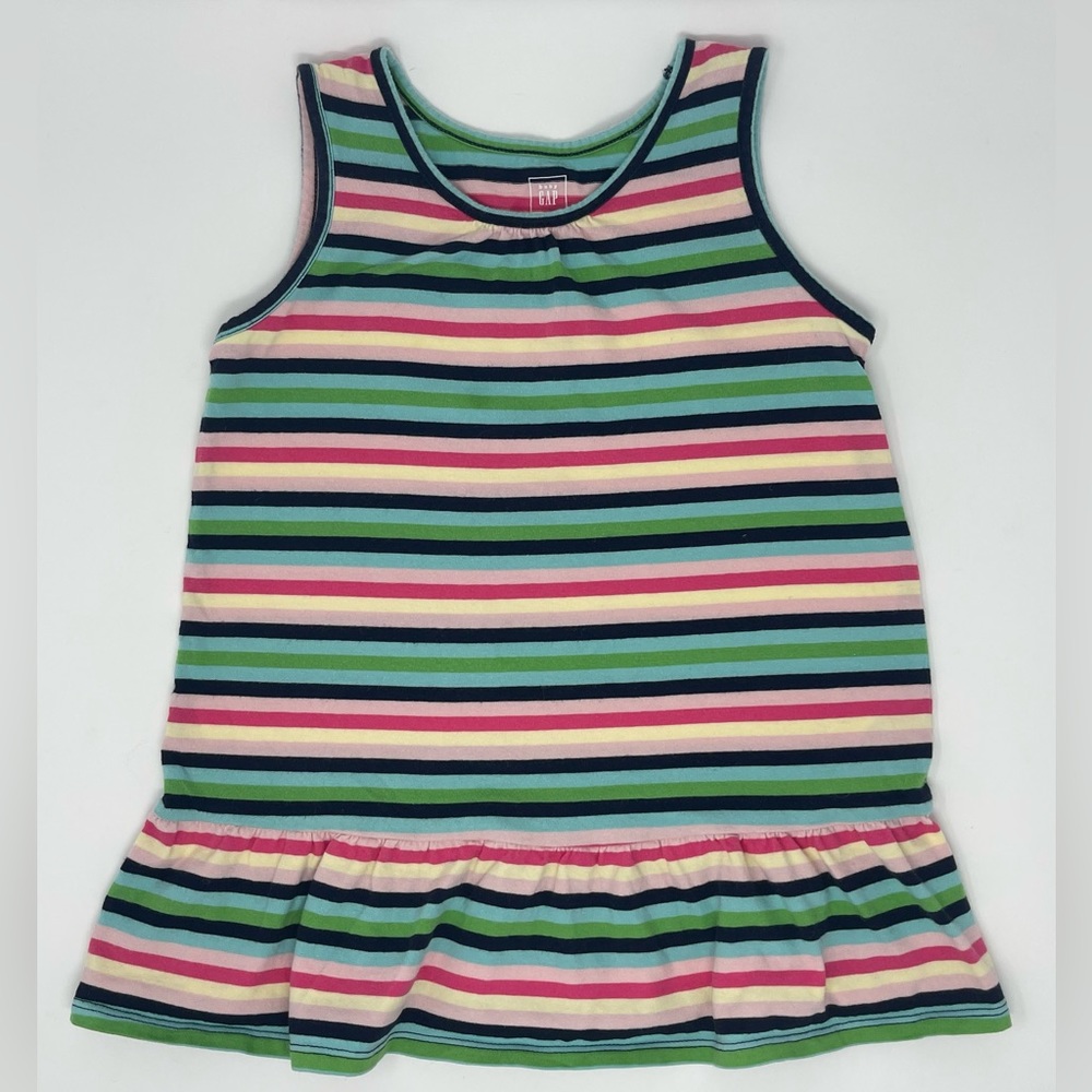 GAP: Multi-Color, Striped Tank Top with Ruffle Bottom, Size 5
